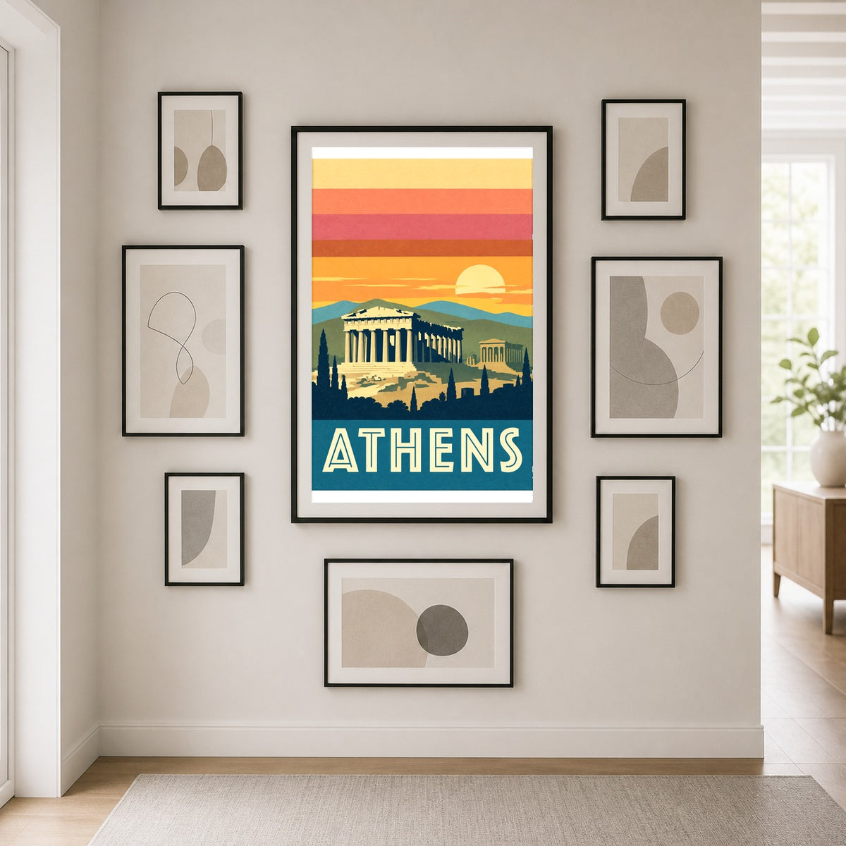 Athens Greece Vintage Travel Poster, Retro Acropolis Wall Art