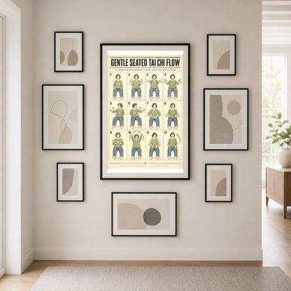 Gentle Seated Tai Chi Flow Poster, Chair Exercise Chart for Seniors