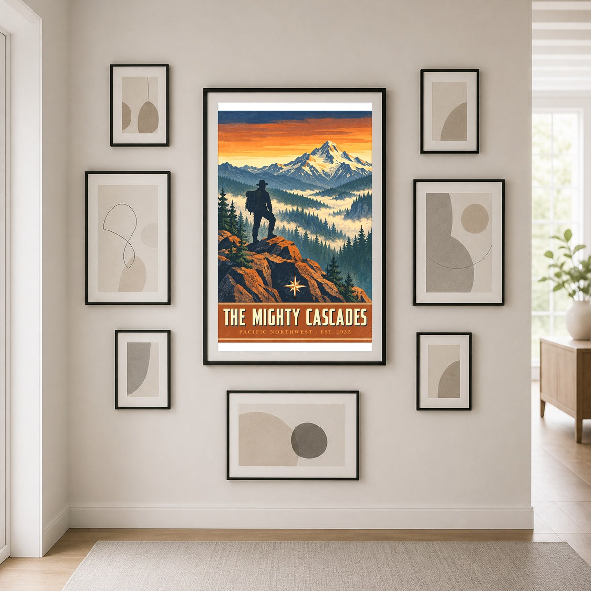 The Mighty Cascades Poster, Vintage Alpine Explorer Wall Art