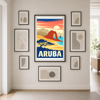 Aruba Vintage Travel Poster Retro Island Beach Wall Art