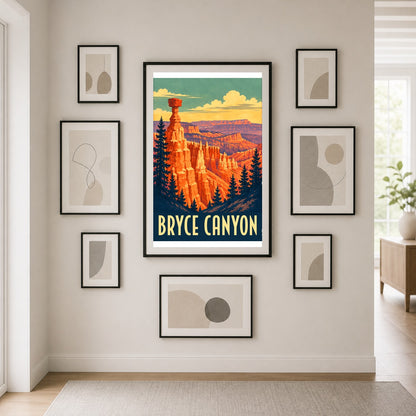 Bryce Canyon Vintage Travel Poster, Retro Wall Art Print