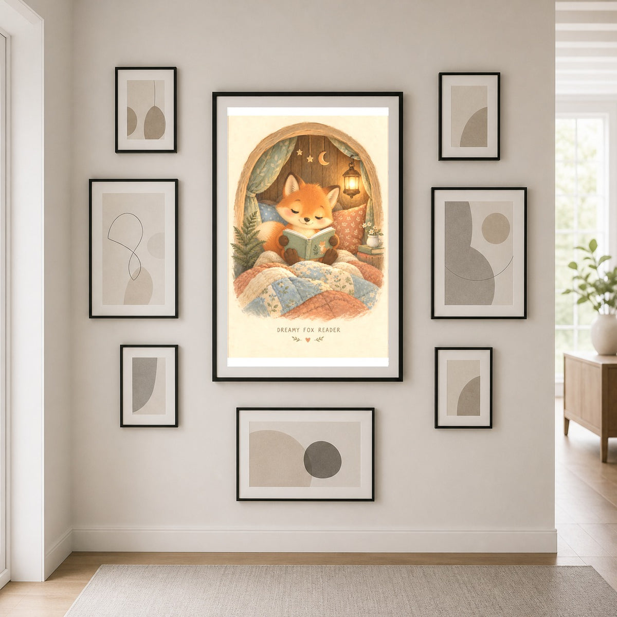 Dreamy Fox Reader Poster, Nursery Bedtime Story Wall Art