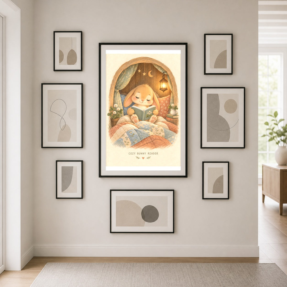 Cozy Bunny Reader Poster for Nursery and Bedtime Corner