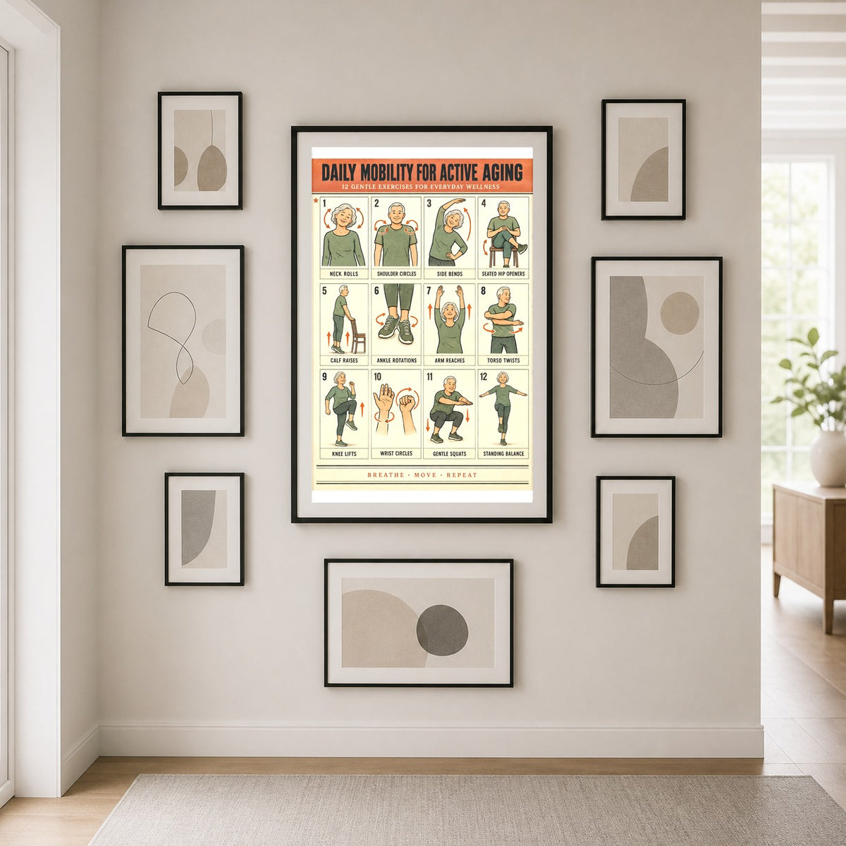 Daily Mobility for Active Aging Poster, Senior Exercise Chart