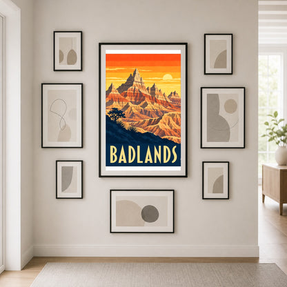 Badlands Vintage Travel Poster, Retro Desert Wall Art Print
