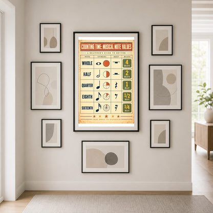 Counting Time Musical Note Values Poster, Kids Rhythm Chart