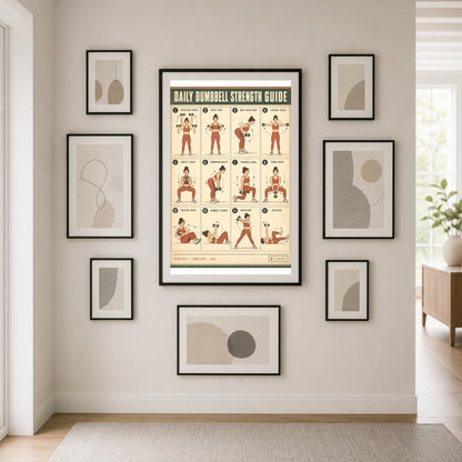 Dumbbell Strength Guide Poster, Earth Tone Workout Chart