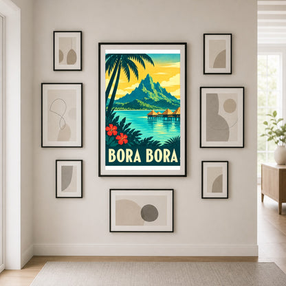 Bora Bora Travel Poster, Vintage Tropical Wall Art