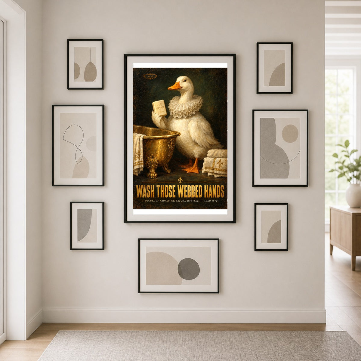 Funny Duck Bathroom Etiquette Poster, Wash Those Webbed Hands Art