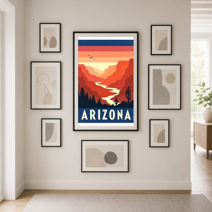 Arizona Vintage Travel Poster, Desert Canyon Wall Art