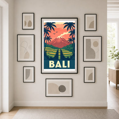 Bali Vintage Travel Poster, Retro Indonesia Wall Art Print