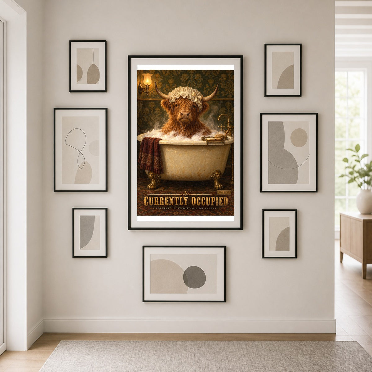 Currently Occupied Highland Cow Bubble Bath Wall Art Poster