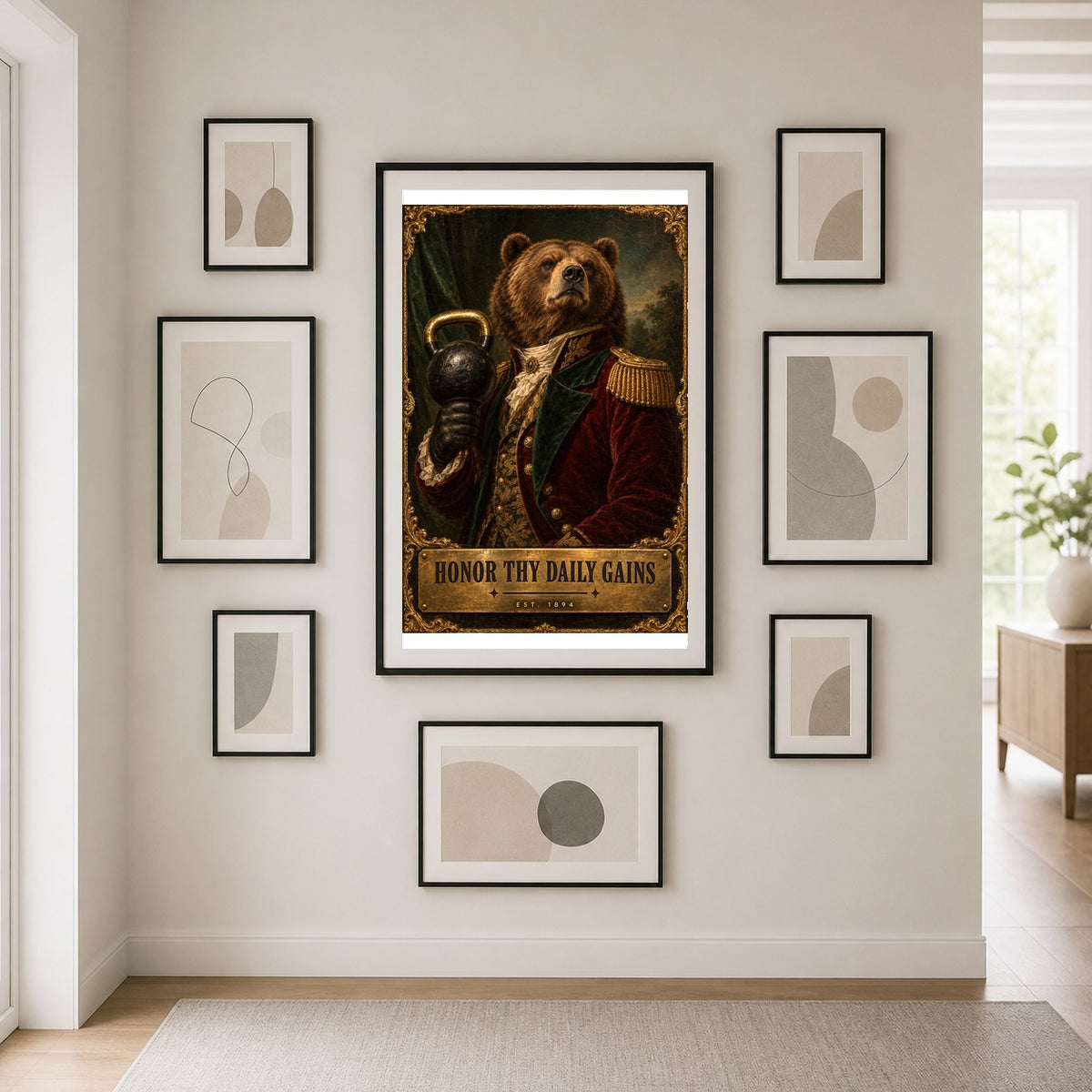 Victorian Bear Weightlifter Poster, Funny Gym Wall Art