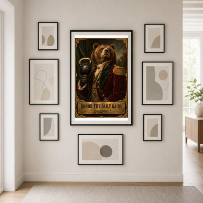Victorian Bear Weightlifter Poster, Funny Gym Wall Art