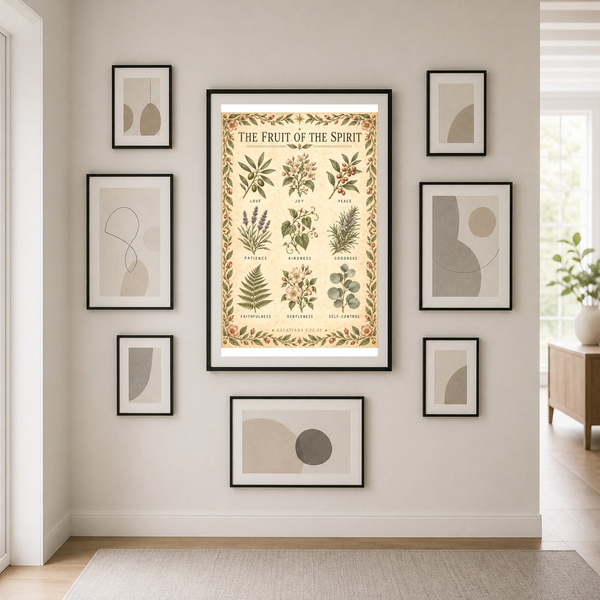 Fruit of the Spirit Botanical Grid Poster, Scripture Wall Decor