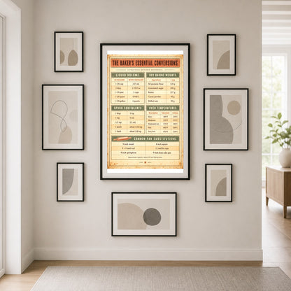 Artisanal Baking Conversion Chart Poster, Kitchen Art Print