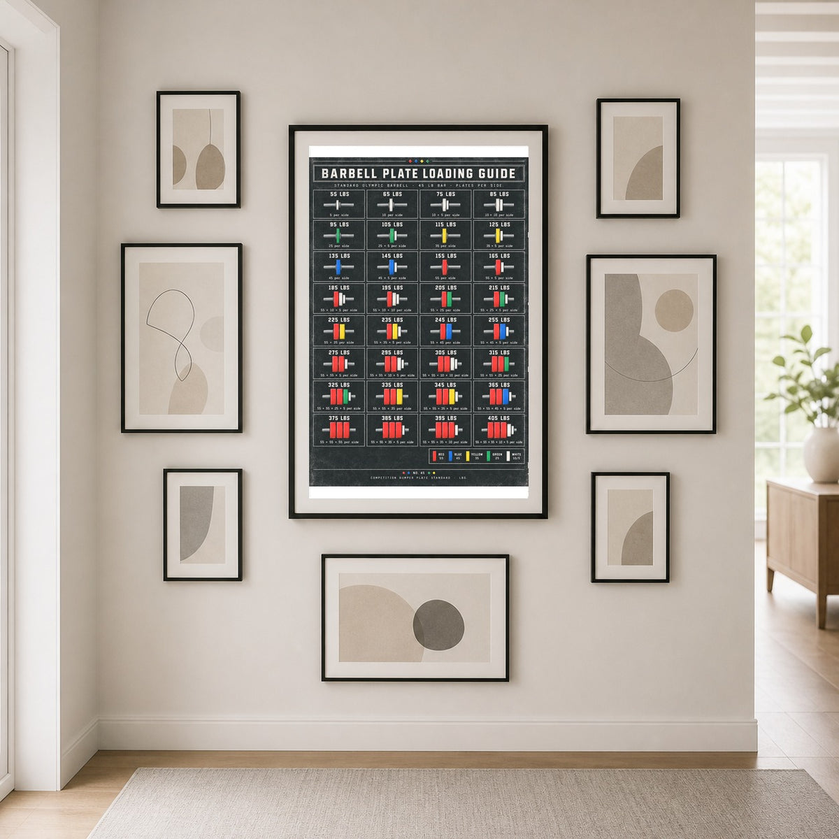 Barbell Plate Loading Guide Poster, Olympic Weight Matrix Chart