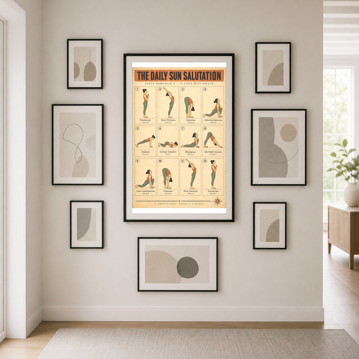 Sun Salutation Flow Chart Yoga Poster, Daily Practice Art