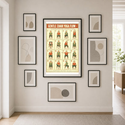 Gentle Chair Yoga Flow Poster, Seated Exercises Chart