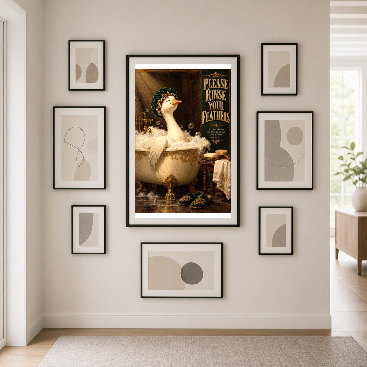 Aristocratic Goose in Clawfoot Bath Art Poster, Funny Bathroom Decor