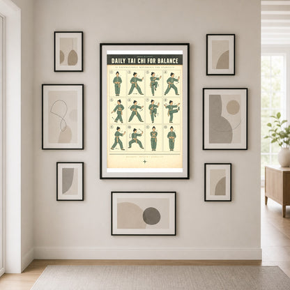Daily Tai Chi for Balance Art Poster, Senior Exercise Chart