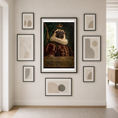 Royal Pug Bathroom Poster, Wash Thy Hands Peasant Wall Art