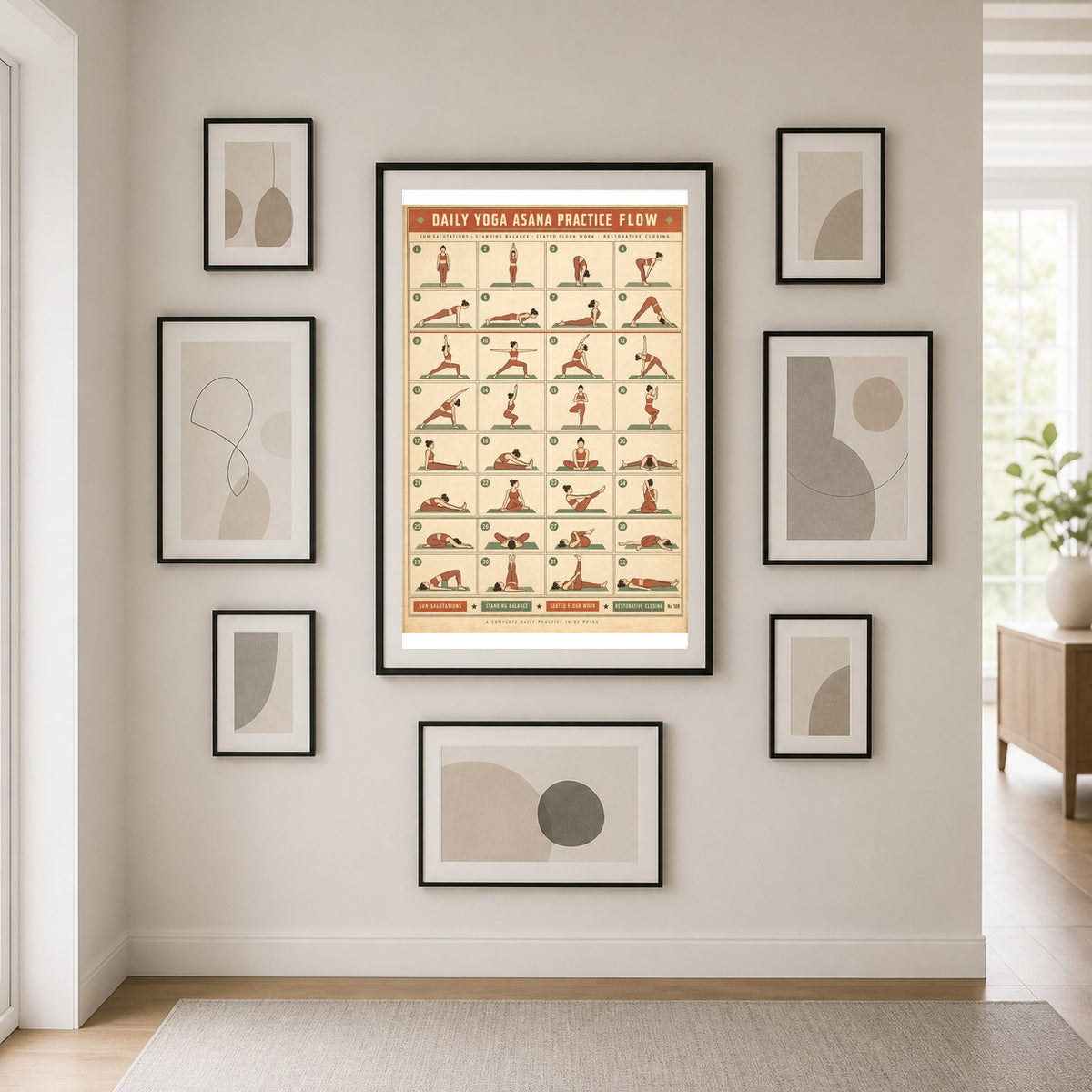 Yoga Asana Flow Chart Poster, Daily Practice Sequence Art