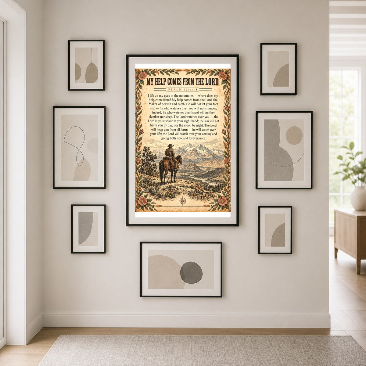 Western Scripture Poster, Psalm 121 Cowboy Mountain Art