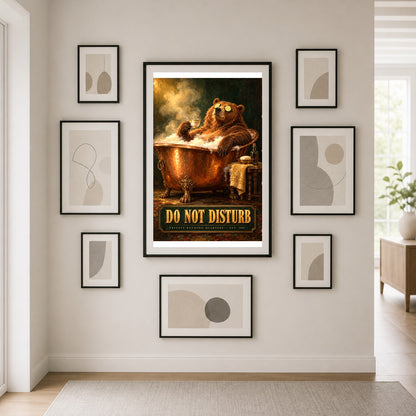 Funny Victorian Bear Bathtub Art Poster, Moody Bathroom Wall Decor