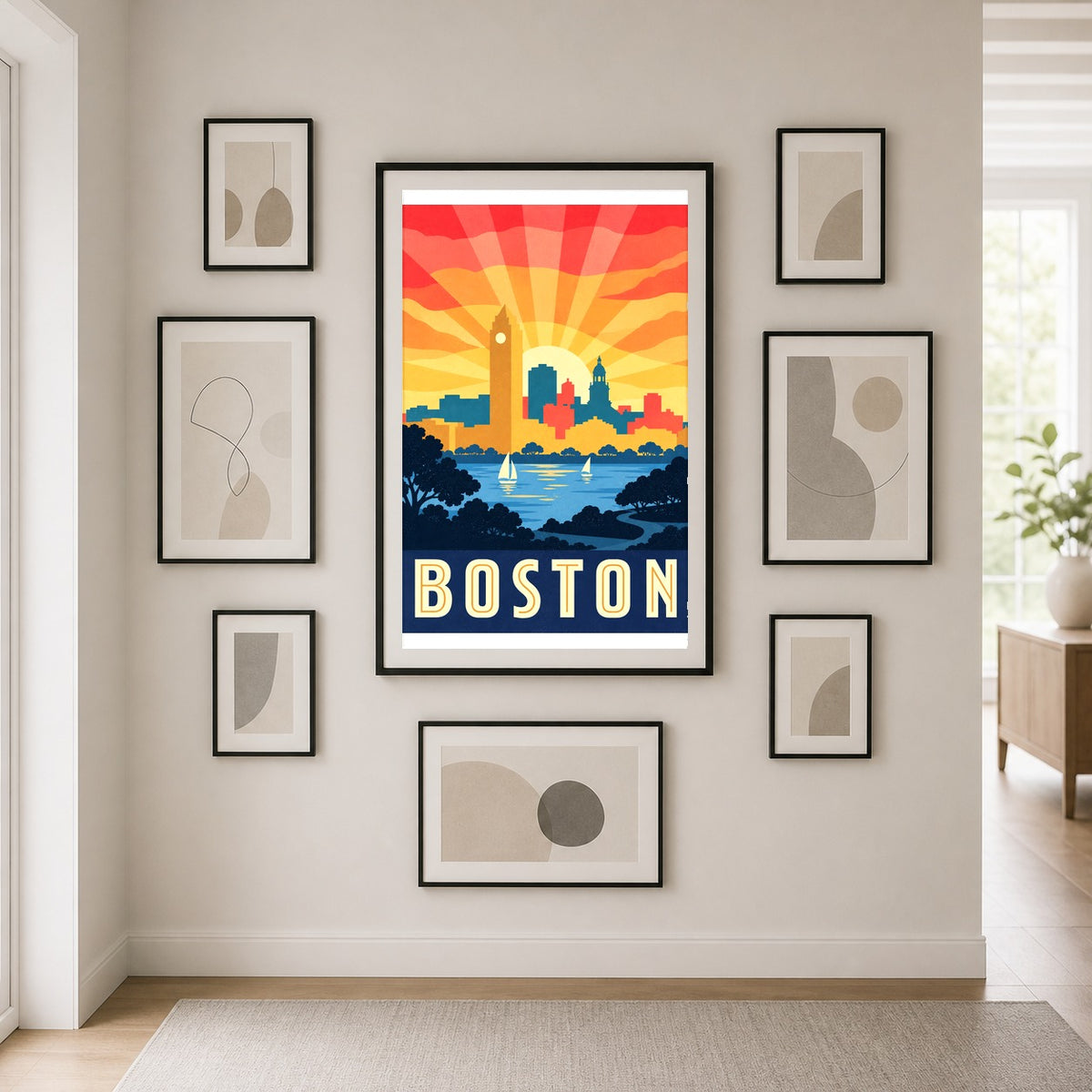 Boston Vintage Travel Poster, Retro Skyline Art Print
