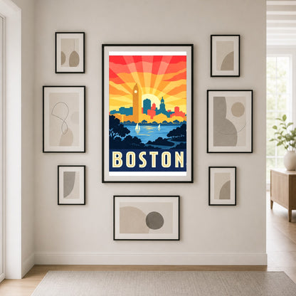 Boston Vintage Travel Poster, Retro Skyline Art Print