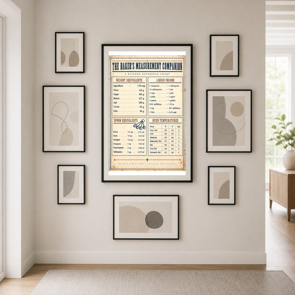 Bakers Measurement Companion Poster, Kitchen Conversion Art Chart