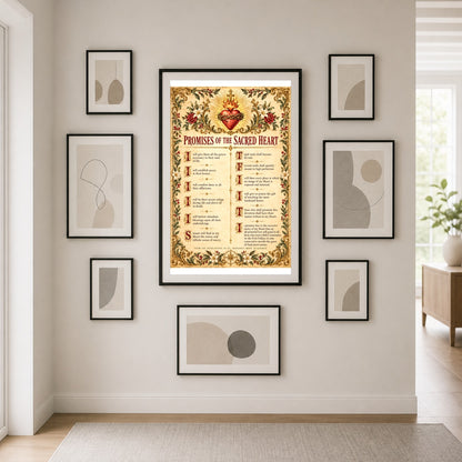 Sacred Heart Twelve Promises Broadside Poster, Catholic Devotional Art