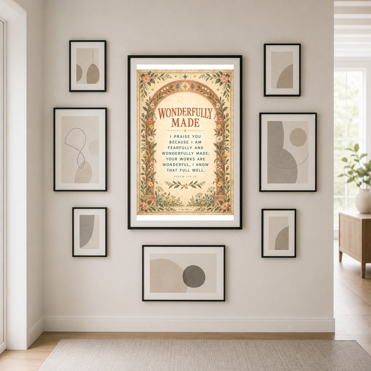 Wonderfully Made Psalm 139 Nursery Wall Art Folk Scripture Poster