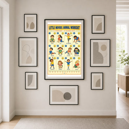 Kids Animal Workout Chart Poster for Playrooms and Gyms