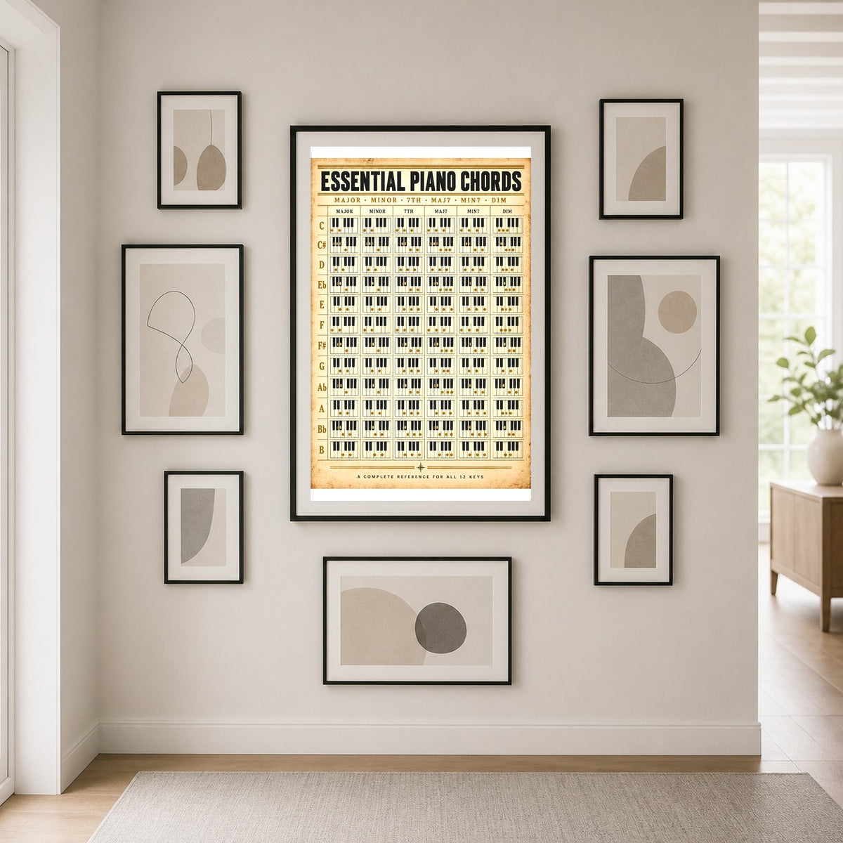 Essential Piano Chords Reference Chart Poster, Music Studio Wall Art