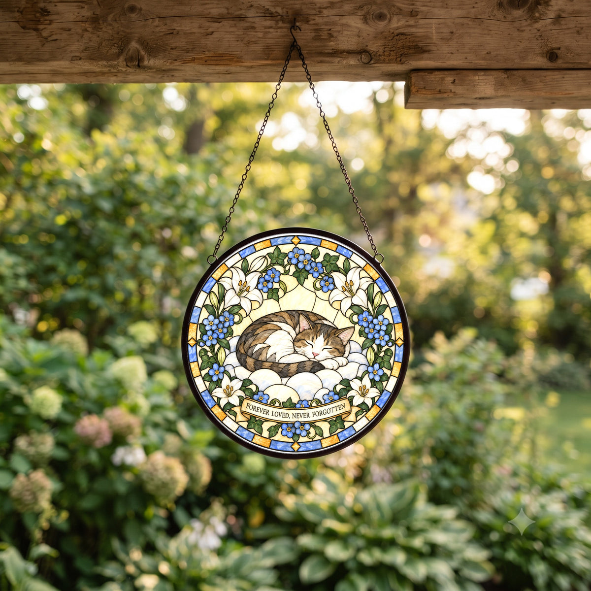 Peaceful Slumber Cat Memorial Suncatcher Window Hanging Ornament