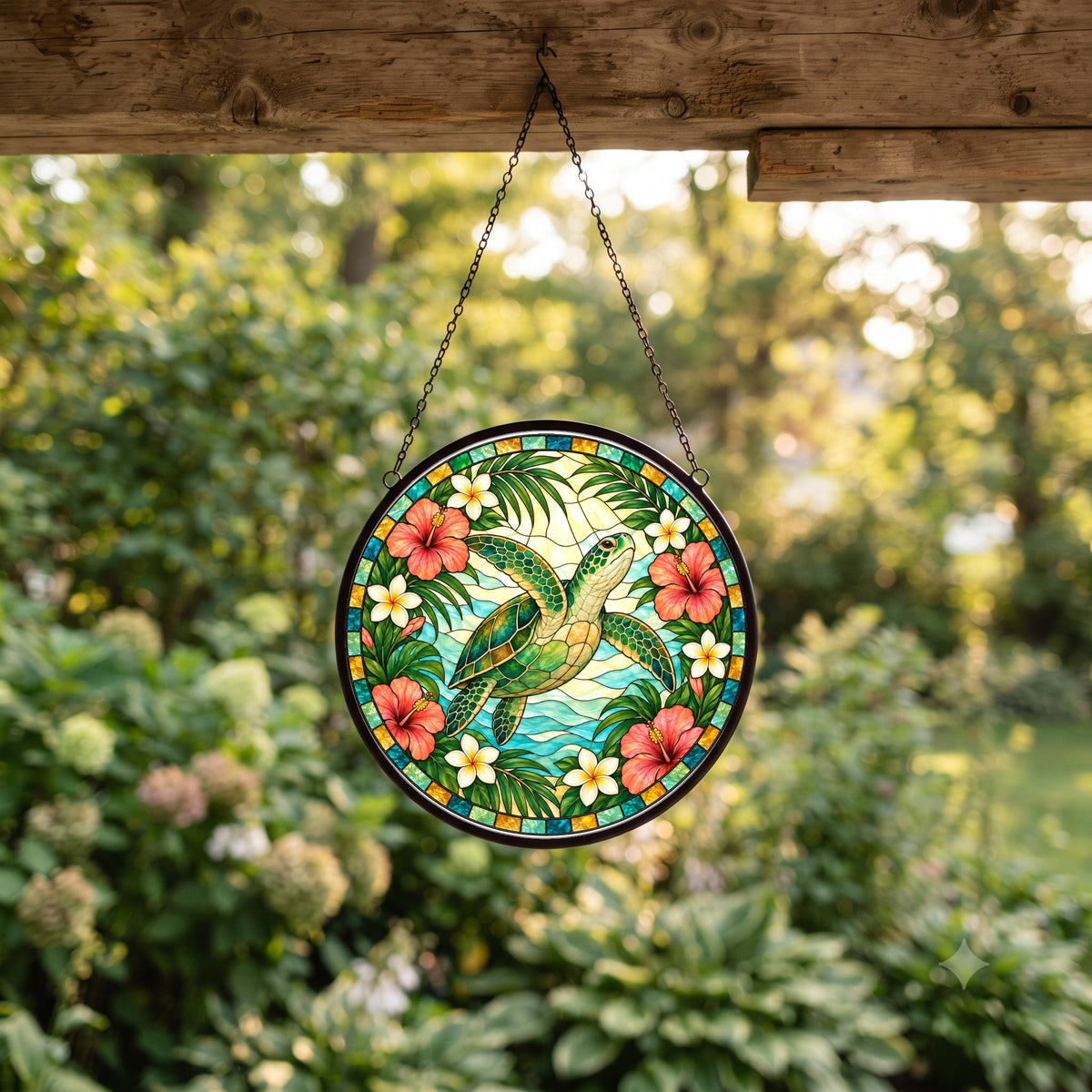 Sunlit Sea Turtle Suncatcher Hanging Glass Window Ornament