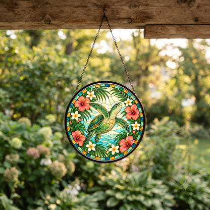 Sunlit Sea Turtle Suncatcher Hanging Glass Window Ornament