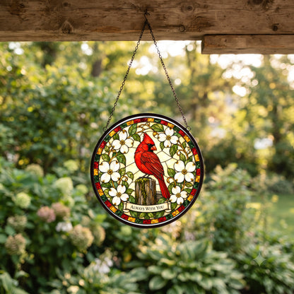 Whispering Wings Cardinal Suncatcher, Memorial Glass Hanging Ornament