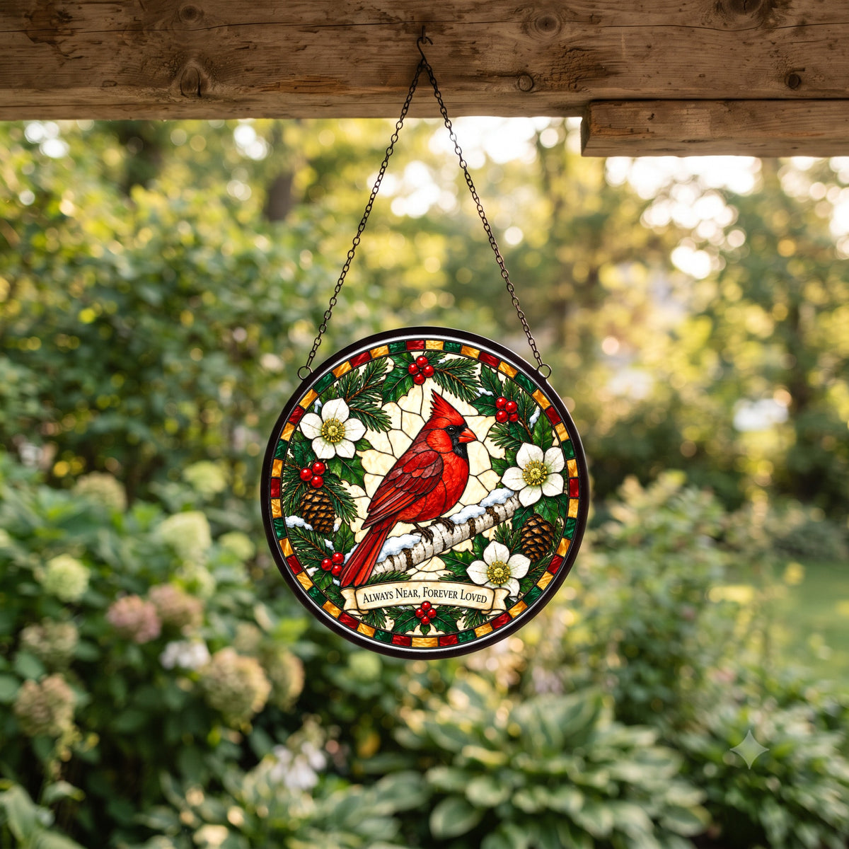 Winter Cardinal Memorial Suncatcher Glass Window Hanging Ornament