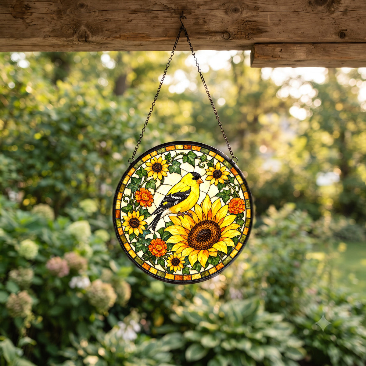 Golden Finch Sunflower Suncatcher Window Hanging Ornament
