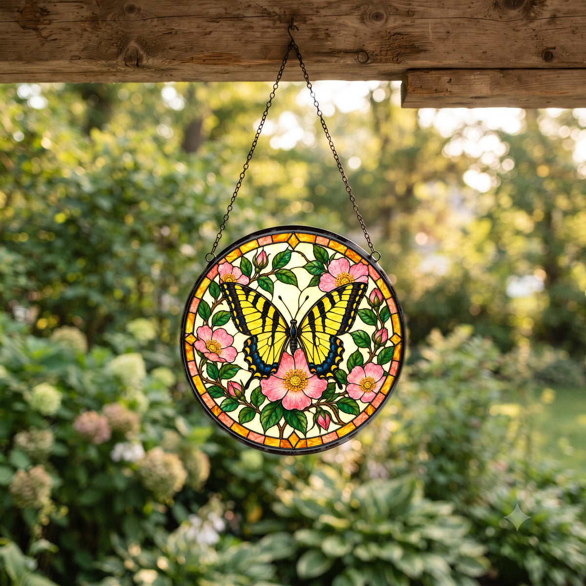 Sunlit Swallowtail Butterfly Glass Suncatcher Window Hanging Ornament
