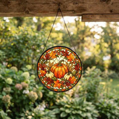 Autumn Heirloom Harvest Glass Suncatcher Window Hanging Ornament
