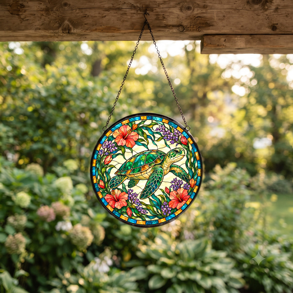 Gliding Sea Turtle Stained Glass Suncatcher Window Ornament