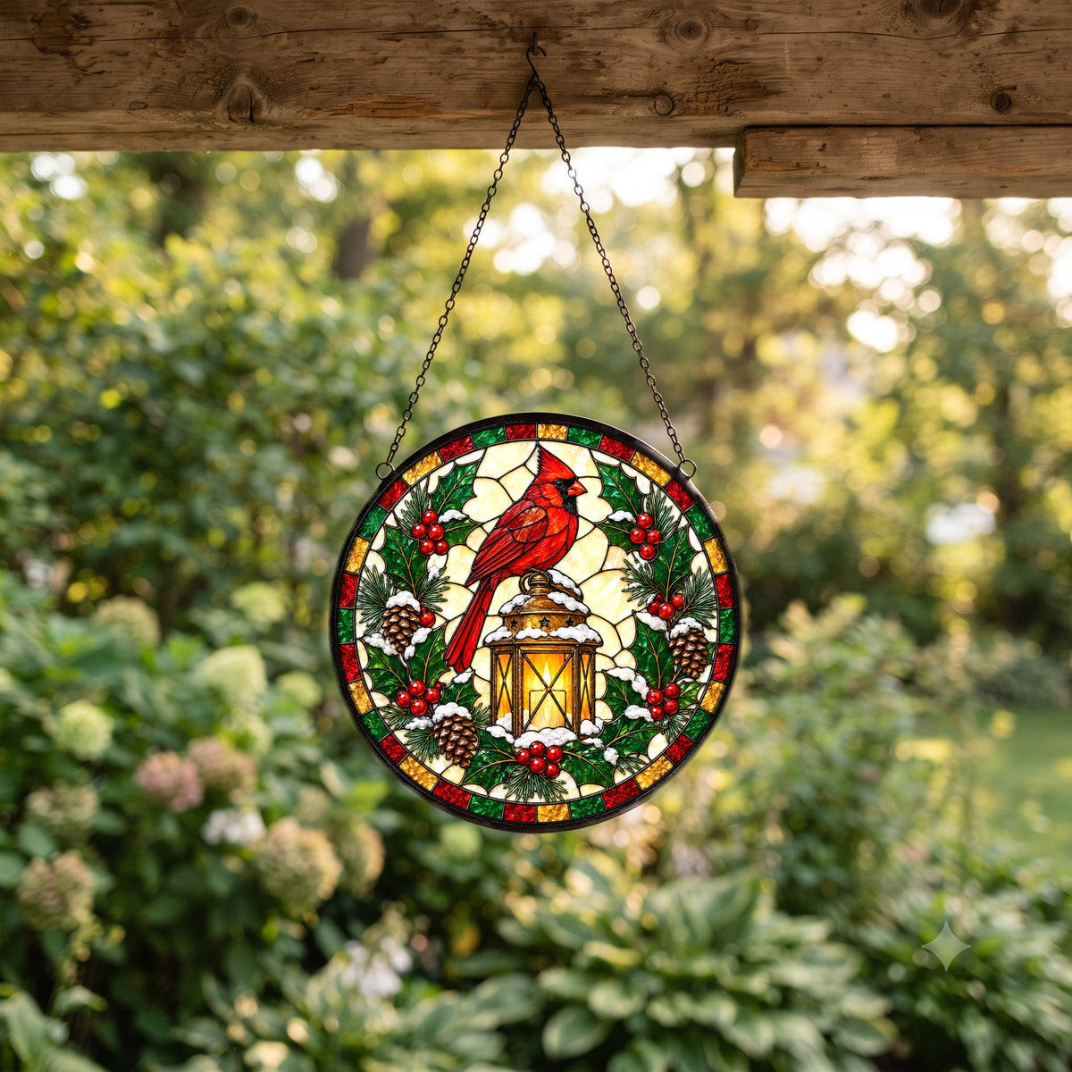 Winter Cardinal Glass Suncatcher Christmas Window Ornament