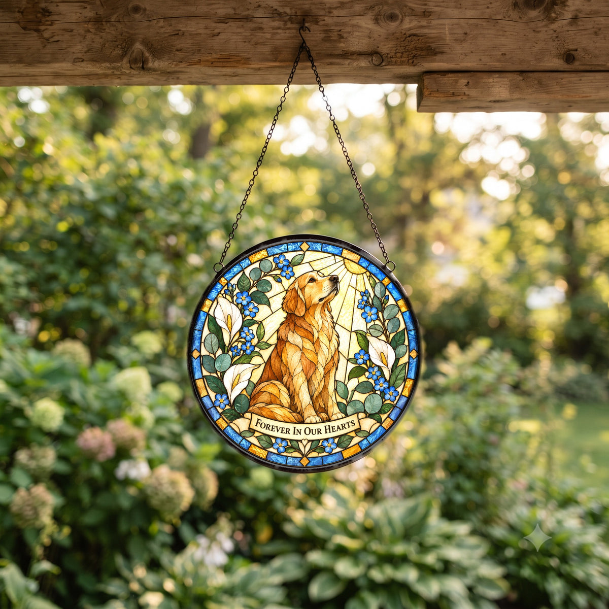 Golden Light Dog Memorial Glass Suncatcher Window Hanging Ornament