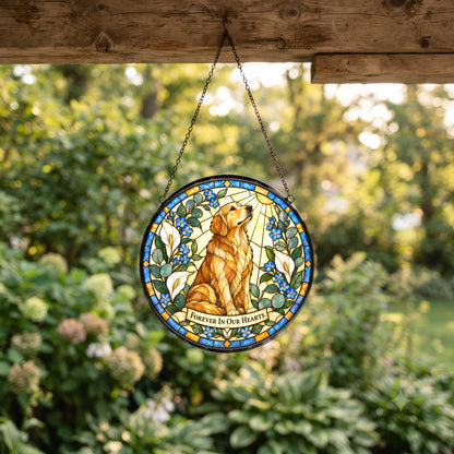 Golden Light Dog Memorial Glass Suncatcher Window Hanging Ornament