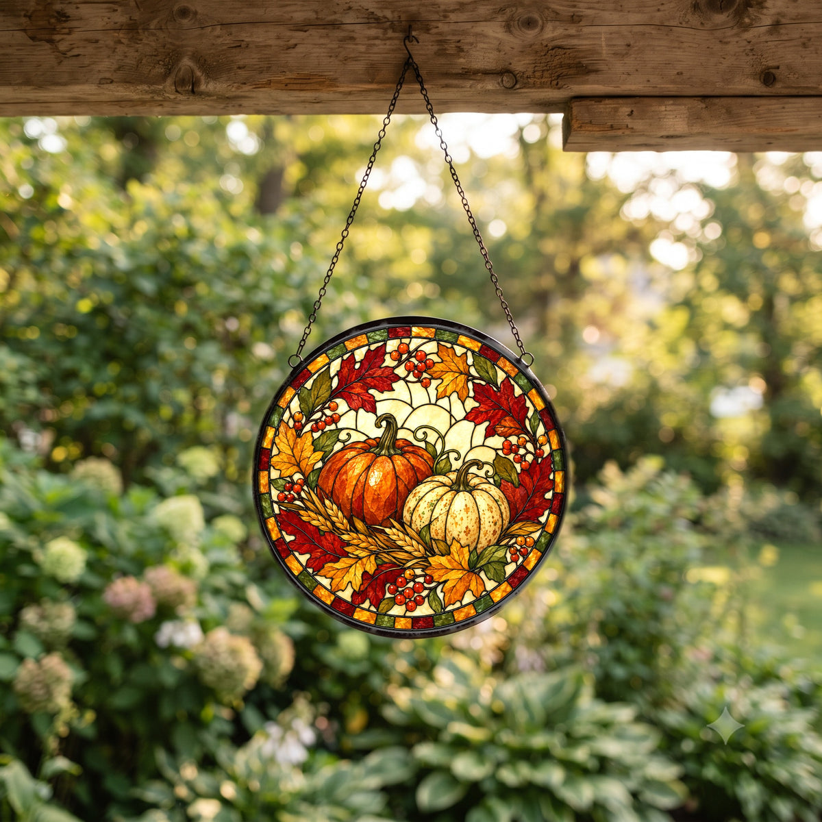 Autumn Heirloom Harvest Suncatcher, Fall Pumpkin Glass Window Ornament