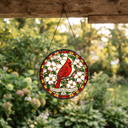 Cardinal Dogwood Glass Suncatcher Window Hanging Memorial Ornament